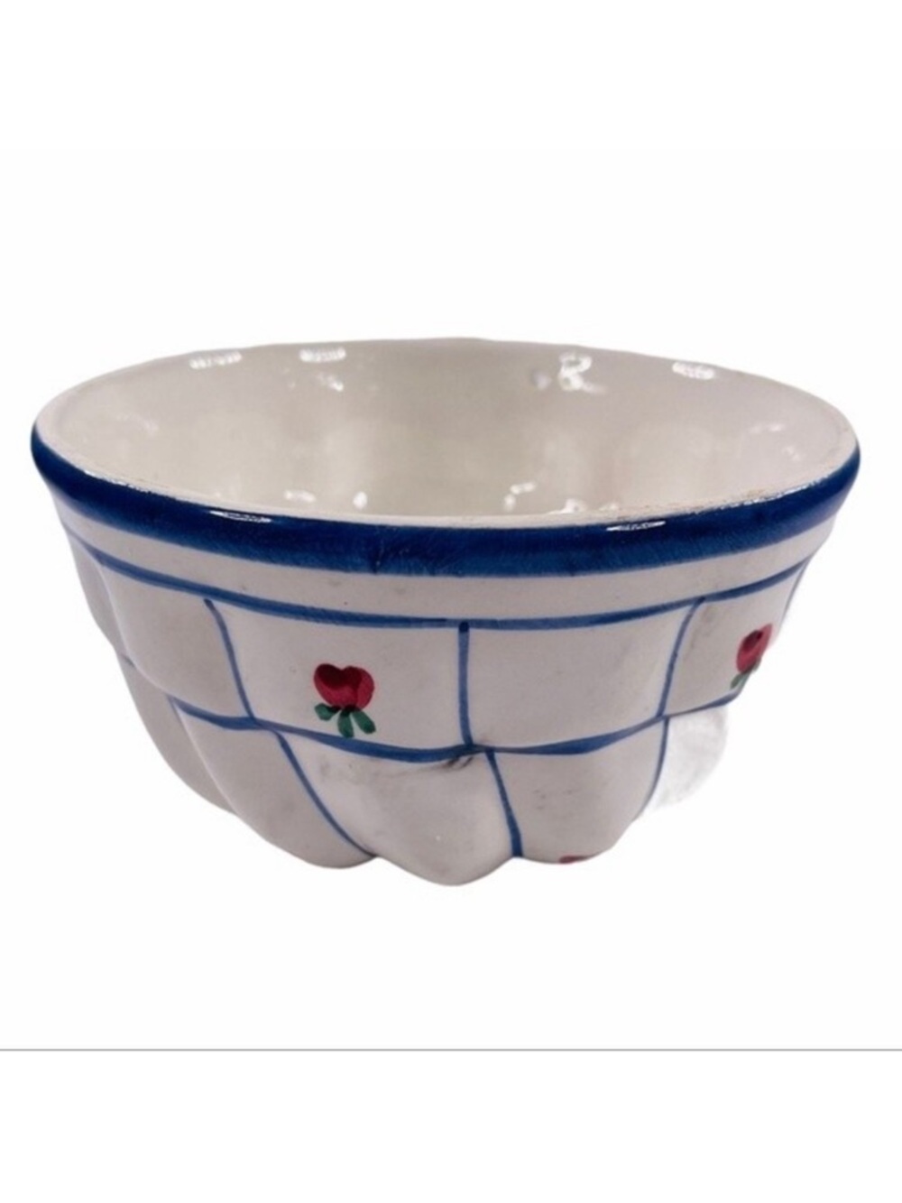 Vintage Italian Ceramic Bundt Pottery Bowl 5.5" Floral Hand Painted Glaze 902/13